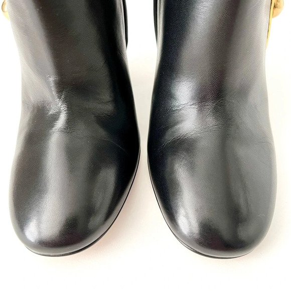 GUCCI | Web Stripe Carly Black Leather Studded Ankle Boots Block Heel US 6.5 - Picture 8 of 16